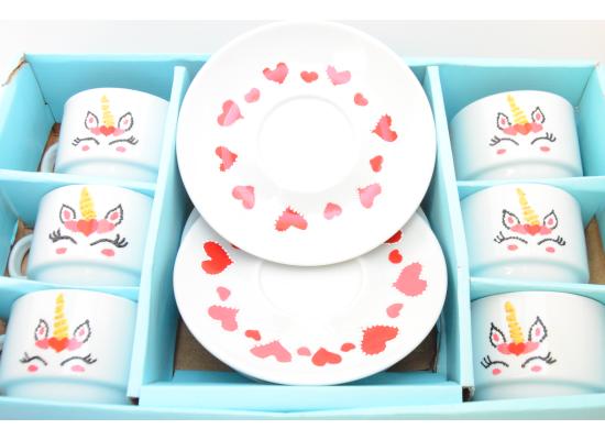 Tea Cups & Saucers  Unicorn Pattern  Hand Painted Tea Cups for Tea Party|Set of 12 